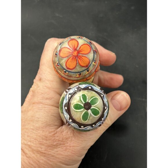 Vintage Set 2 Hand Painted Etched Marble Stone Wine Bottle Stoppers Barware BOHO - Picture 10 of 10
